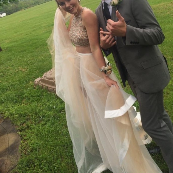 White and nude 2 piece prom dress - Picture 5 of 5